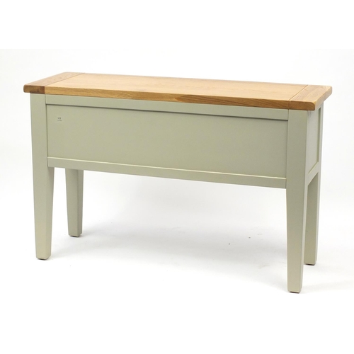 13 - Half painted light oak console table fitted with four drawers, 76cm H x 120cm W x 40cm D