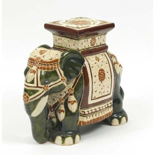 2098 - Hand painted pottery elephant design garden seat, 42cm high