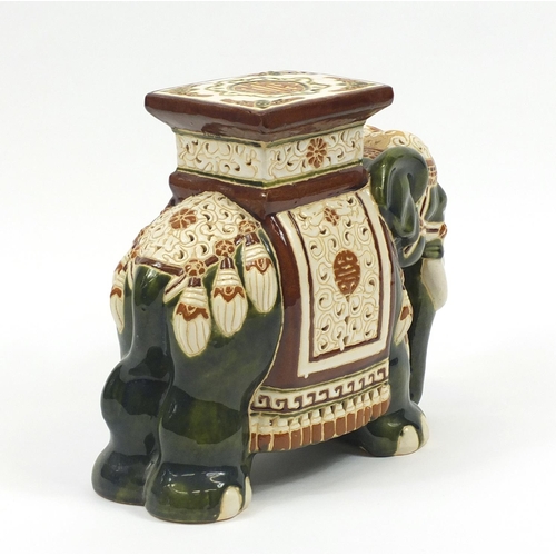 2098 - Hand painted pottery elephant design garden seat, 42cm high