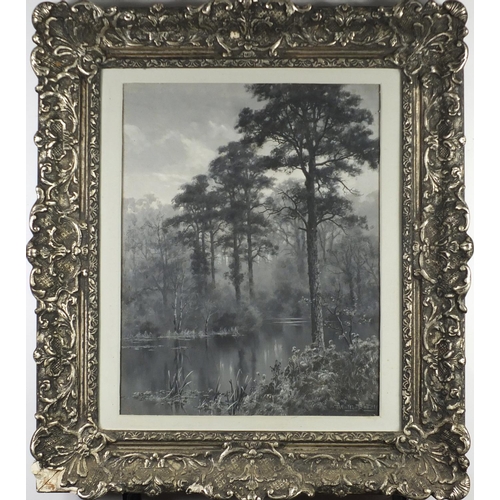 923 - Walter Boodle - Water through Woodland, oil on canvas, mounted and framed, 49.5cm x 38cm