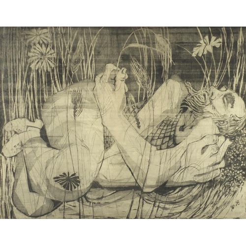 982 - Alison Prince 1963 - The tramp, pencil signed black and white etching, inscribed verso, mounted and ... 