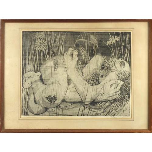 982 - Alison Prince 1963 - The tramp, pencil signed black and white etching, inscribed verso, mounted and ... 