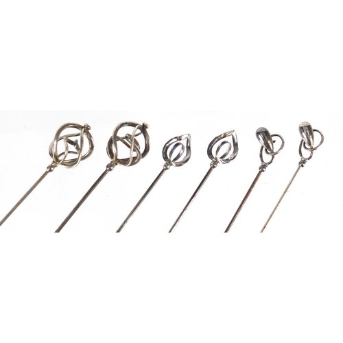 14 - Three pairs of Art Nouveau silver hat pins by Charles Horner, the largest 16.7cm in length