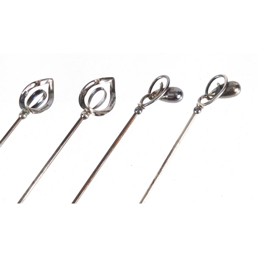 14 - Three pairs of Art Nouveau silver hat pins by Charles Horner, the largest 16.7cm in length