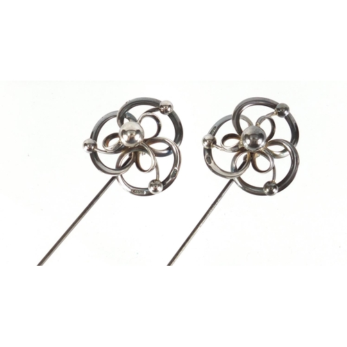 3 - Pair of Art Nouveau silver hat pins by Charles Horner, Chester 1913, each 22cm in length