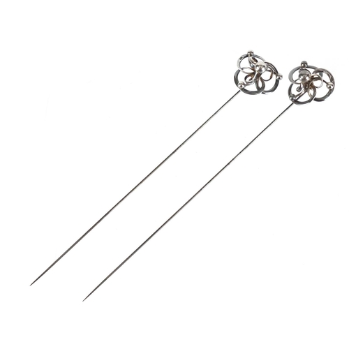 3 - Pair of Art Nouveau silver hat pins by Charles Horner, Chester 1913, each 22cm in length