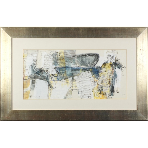 979 - Bernard Rooke  Abstract compositions, two mixed medias and one other, framed, the largest 57.5cm x 2... 