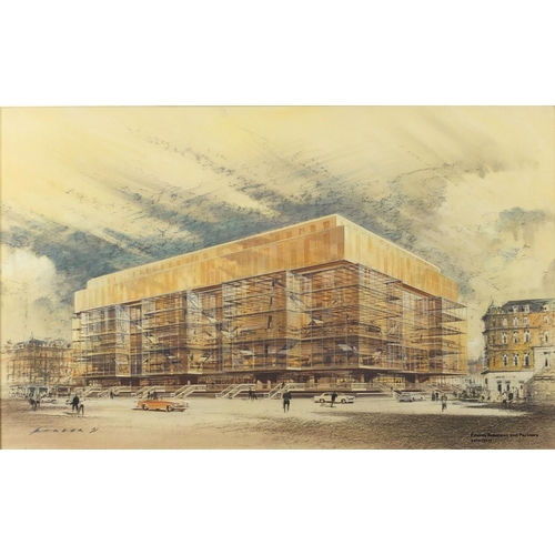 967 - Barber - Fitzroy Robinson & Partners architectural drawing, 1970s watercolour and mixed media, label... 