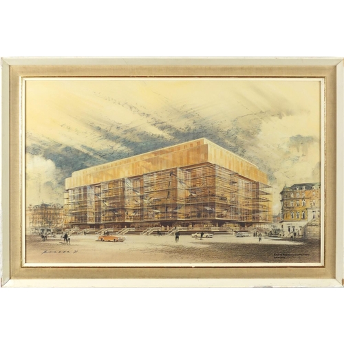 967 - Barber - Fitzroy Robinson & Partners architectural drawing, 1970s watercolour and mixed media, label... 