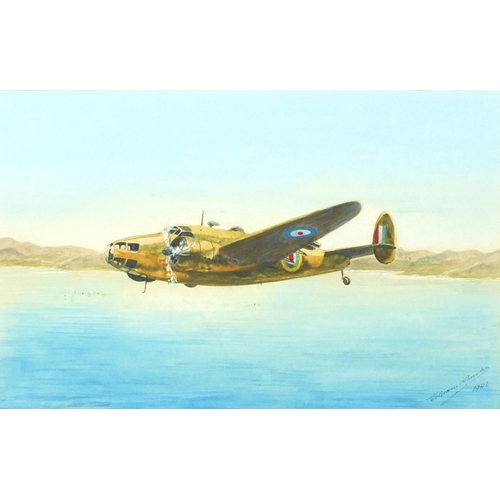 920 - Bowles 1942 - World War II plane, Lockheed Hudson, signed watercolour, mounted and framed, 34cm x 21... 