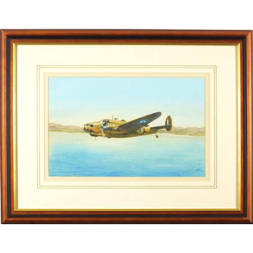 920 - Bowles 1942 - World War II plane, Lockheed Hudson, signed watercolour, mounted and framed, 34cm x 21... 