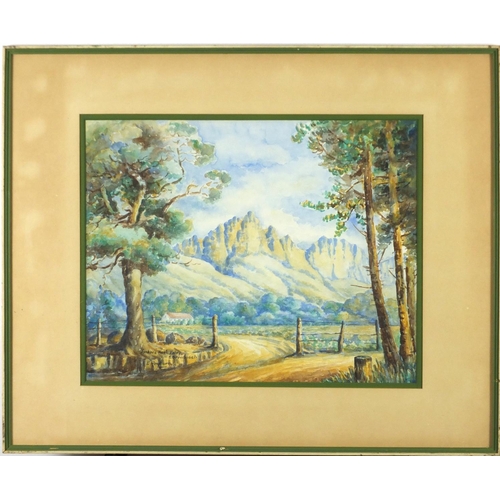 931 - Reyburn - Jonkers Hock Valley, Stellenbosch, signed watercolour, mounted and framed, 40cm x 32cm