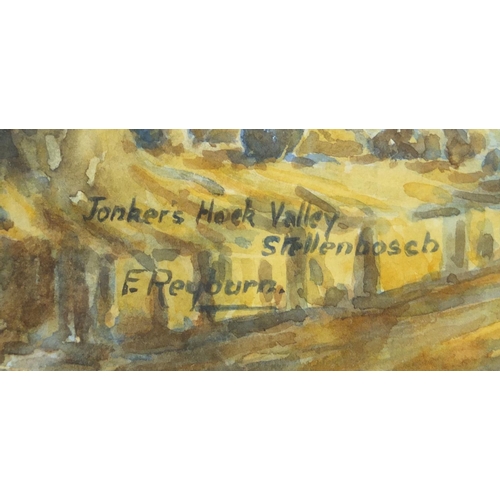 931 - Reyburn - Jonkers Hock Valley, Stellenbosch, signed watercolour, mounted and framed, 40cm x 32cm