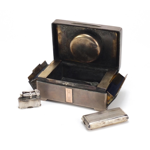 68 - Rare Art Deco Alfred Dunhill silver compendium cigarette case, clock, lighter and ashtray by Matteo ... 