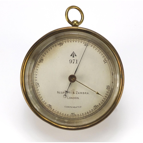 99 - Military interest brass cased compensated barometer by Negretti & Zambra of London with engraved cro... 