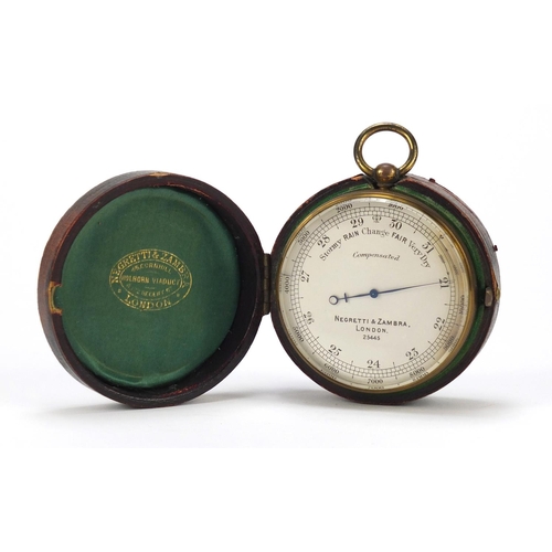 99 - Military interest brass cased compensated barometer by Negretti & Zambra of London with engraved cro... 