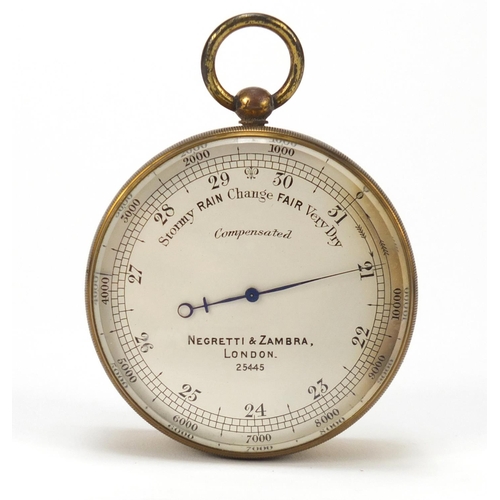 99 - Military interest brass cased compensated barometer by Negretti & Zambra of London with engraved cro... 