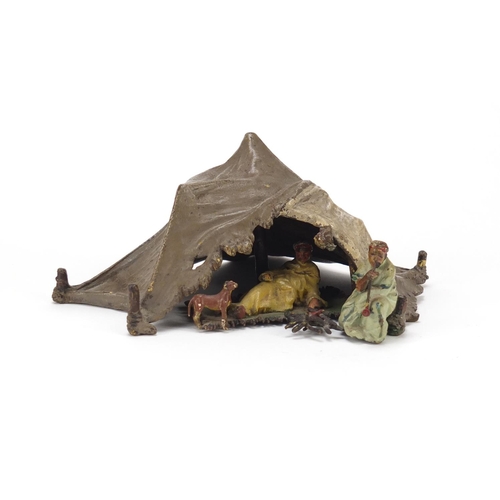 50 - 19th century Austrian cold painted bronze of two Arabs with a dog around a tent by Franz Xaver Bergm... 