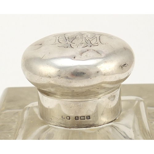 2492 - Heavy cut glass inkwell with hinged silver lid, Birmingham 1907, 10cm high