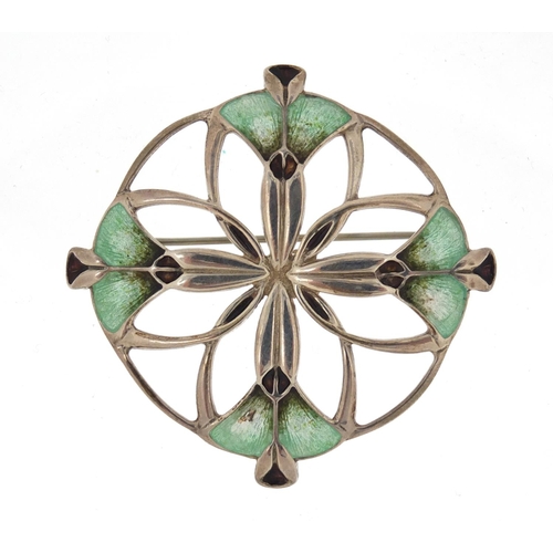 767 - Art Nouveau style silver and enamel flower head brooch, indistinct makers mark, Edinburgh, 5.5cm in ... 