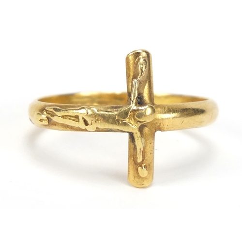 766 - Antique 18ct gold crucifix ring, marked 750, size Q, 4.0g