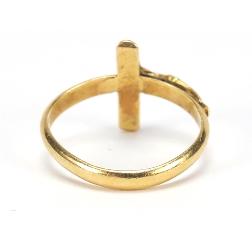 766 - Antique 18ct gold crucifix ring, marked 750, size Q, 4.0g