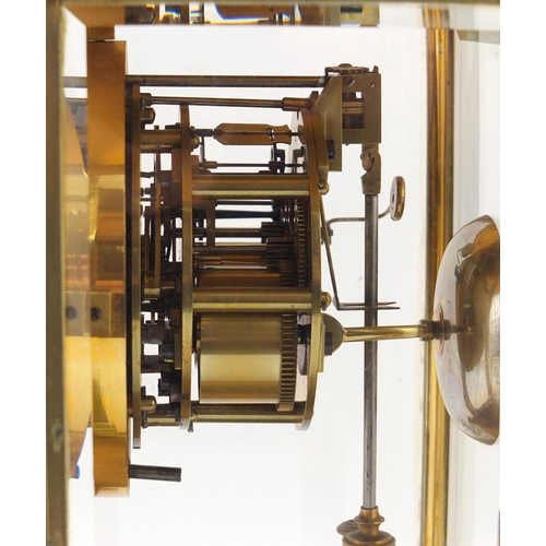 108 - 19th century French brass cased four glass mantle clock with a Brocot escapement and enamelled dial,... 