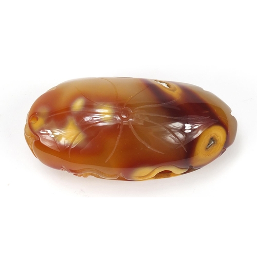 2463 - Large Chinese agate pendant carved with a dragon, 10cm in length