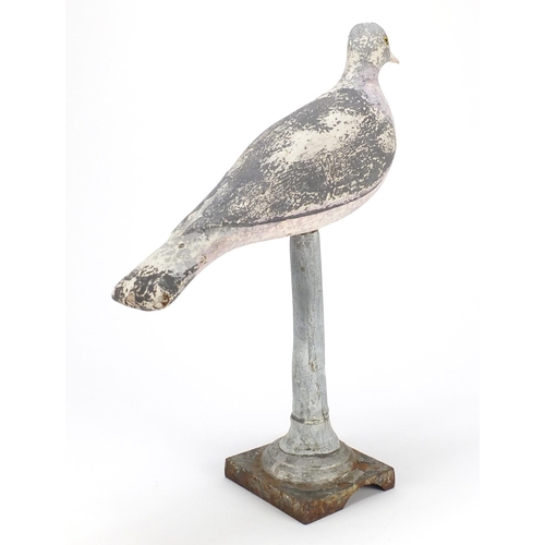 2305 - Antique carved wood duck decoy on stand, 38cm high