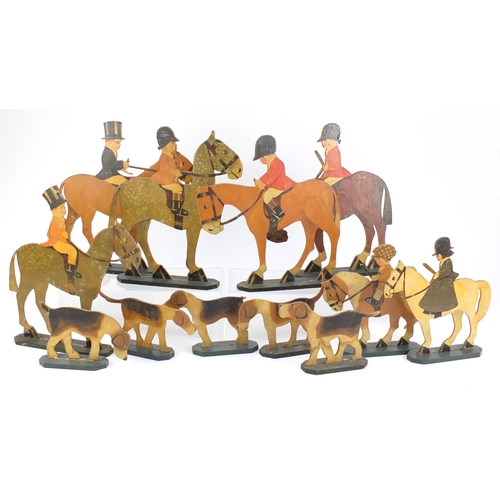 147 - Early 20th century lithographic card hunting figures, each approximately 31.5cm high