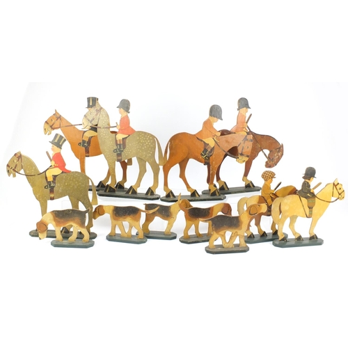 147 - Early 20th century lithographic card hunting figures, each approximately 31.5cm high