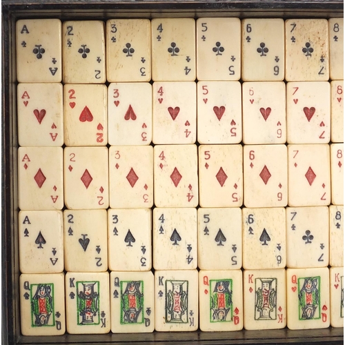 149 - Mahjong type deck of cards housed in a hardwood case, case 25.5cm wide