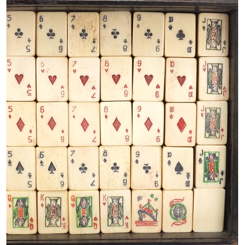 149 - Mahjong type deck of cards housed in a hardwood case, case 25.5cm wide