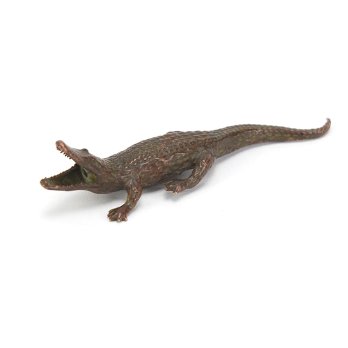 2465 - Japanese patinated bronze crocodile, 9cm in length