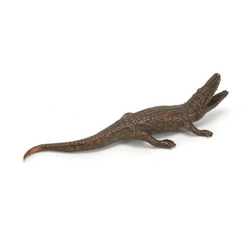 2465 - Japanese patinated bronze crocodile, 9cm in length