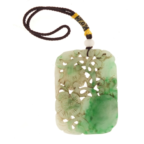 2582 - Chinese green jade pendant carved with flowers and fruits