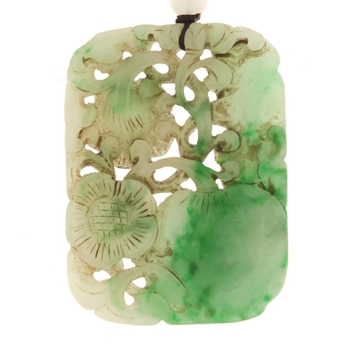 2582 - Chinese green jade pendant carved with flowers and fruits