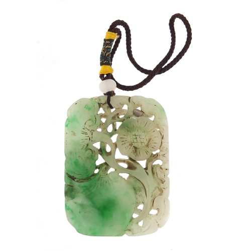 2582 - Chinese green jade pendant carved with flowers and fruits