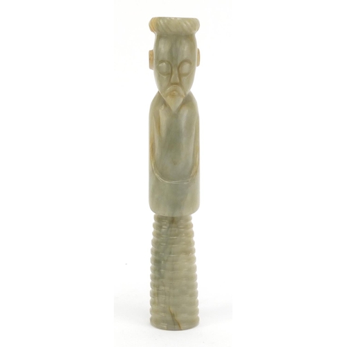 2495 - Large Chinese pale green jade carving of a elder, 18cm high