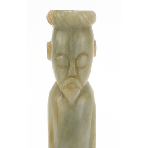 2495 - Large Chinese pale green jade carving of a elder, 18cm high