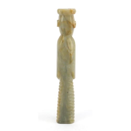 2495 - Large Chinese pale green jade carving of a elder, 18cm high