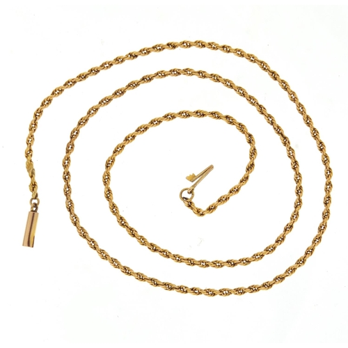 2583 - Unmarked gold rope twist necklace (tests as 9ct), 44cm in length, 6.5g