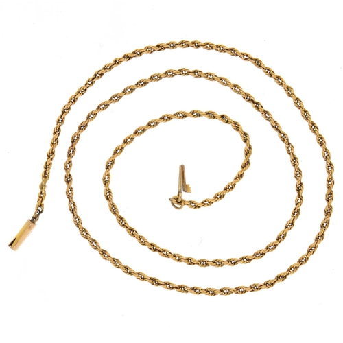 2583 - Unmarked gold rope twist necklace (tests as 9ct), 44cm in length, 6.5g