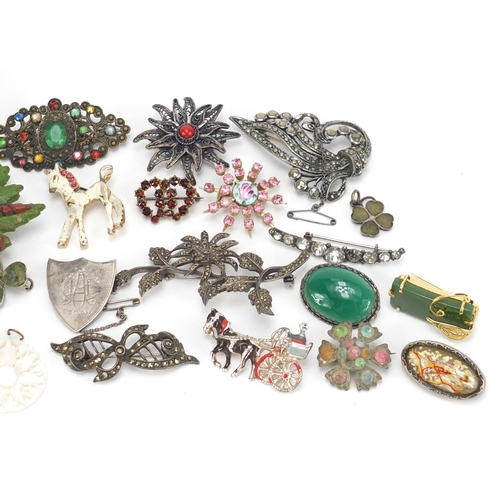 2596 - Vintage jewellery including a ladies 18ct gold wristwatch, silver marcasite brooches and a micro mos... 