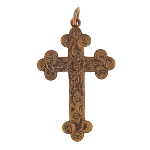 2580 - Victorian 9ct gold cross pendant, 3.5cm in length, 1.2g