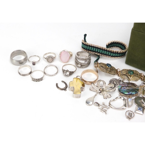 2629 - Mostly silver jewellery including rings, napkin clip, pendants, necklaces and earrings, some set wit... 