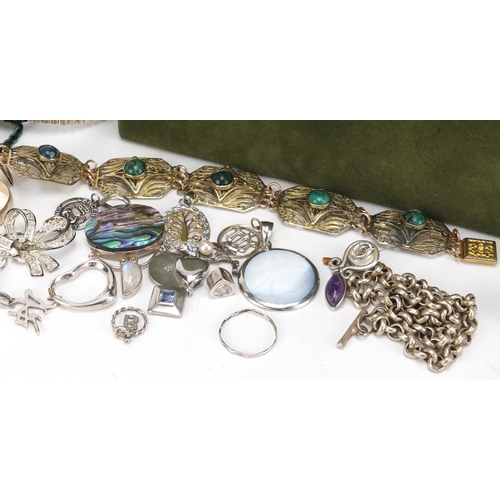 2629 - Mostly silver jewellery including rings, napkin clip, pendants, necklaces and earrings, some set wit... 