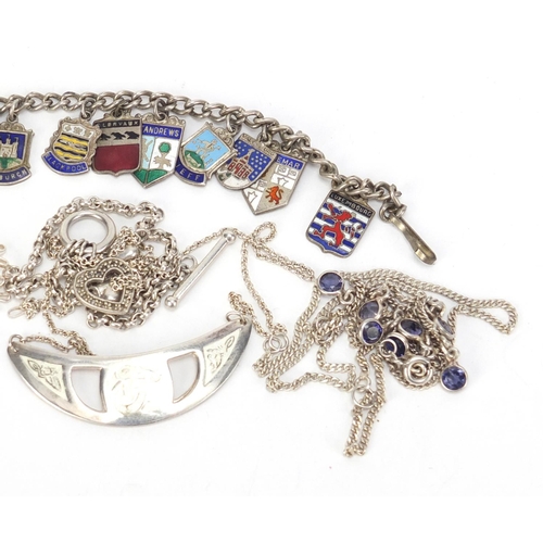 2599 - Mostly silver jewellery including enamelled charms, necklaces, bracelets and pendants, 68.8g