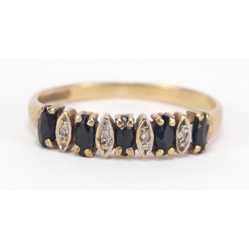 2581 - 9ct gold diamond and sapphire half eternity ring, size M, 1.4g