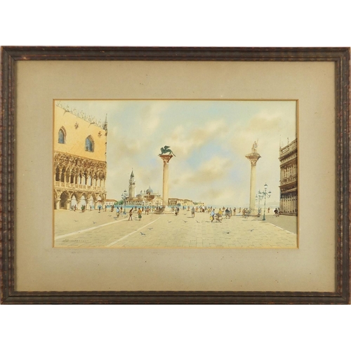 941 - Andrea Biondetti - St. Mark's Square, Venice watercolour, mounted and framed, 31.5cm x 19cm